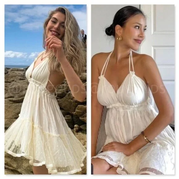 Backless Babydoll Short Dress in Beige - Picture 9 of 16